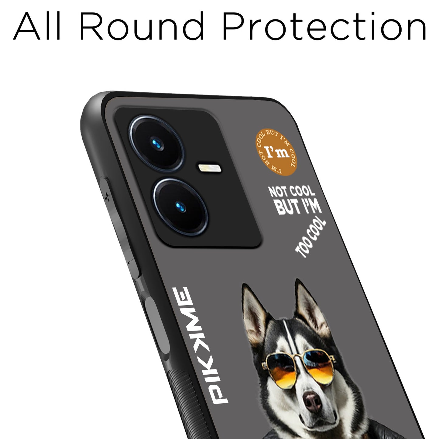 Pikkme Back Cover Pc Tpu + Printed Cool Funky Stylish Grey Dog Swag Raised Edges Camera Protection |Bumper Case For Vivo Y22 (Design 02)