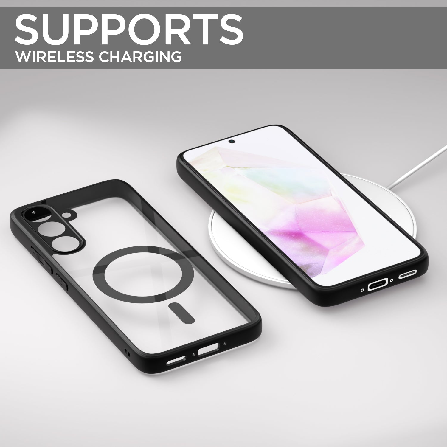 Pikkme Samsung Galaxy A35 5G Eagle 2 Mag-Safe Shockproof Hard Transparent Back Cover (Black)