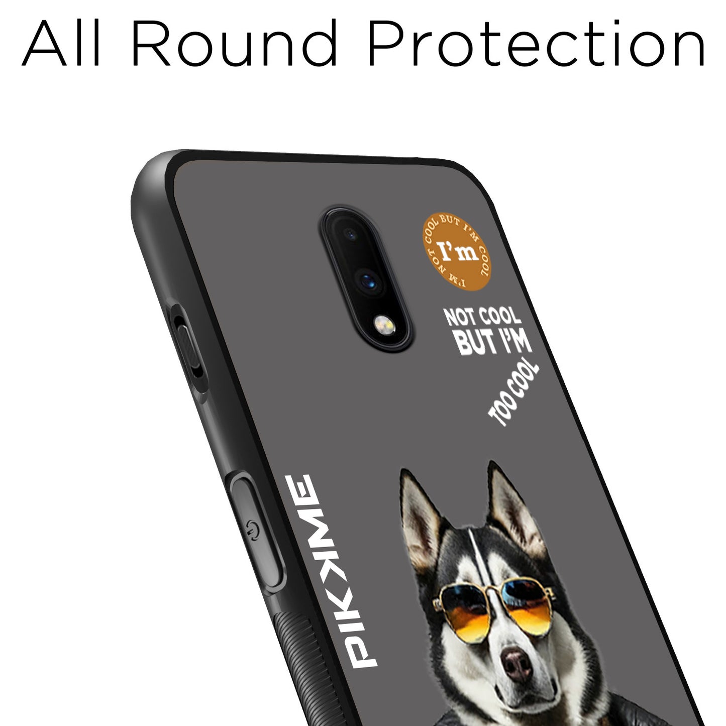 Pikkme Back Cover Pc Tpu + Printed Cool Funky Stylish Grey Dog Swag Raised Edges Camera Protection |Bumper Case For OnePlus 7 (Design 02)