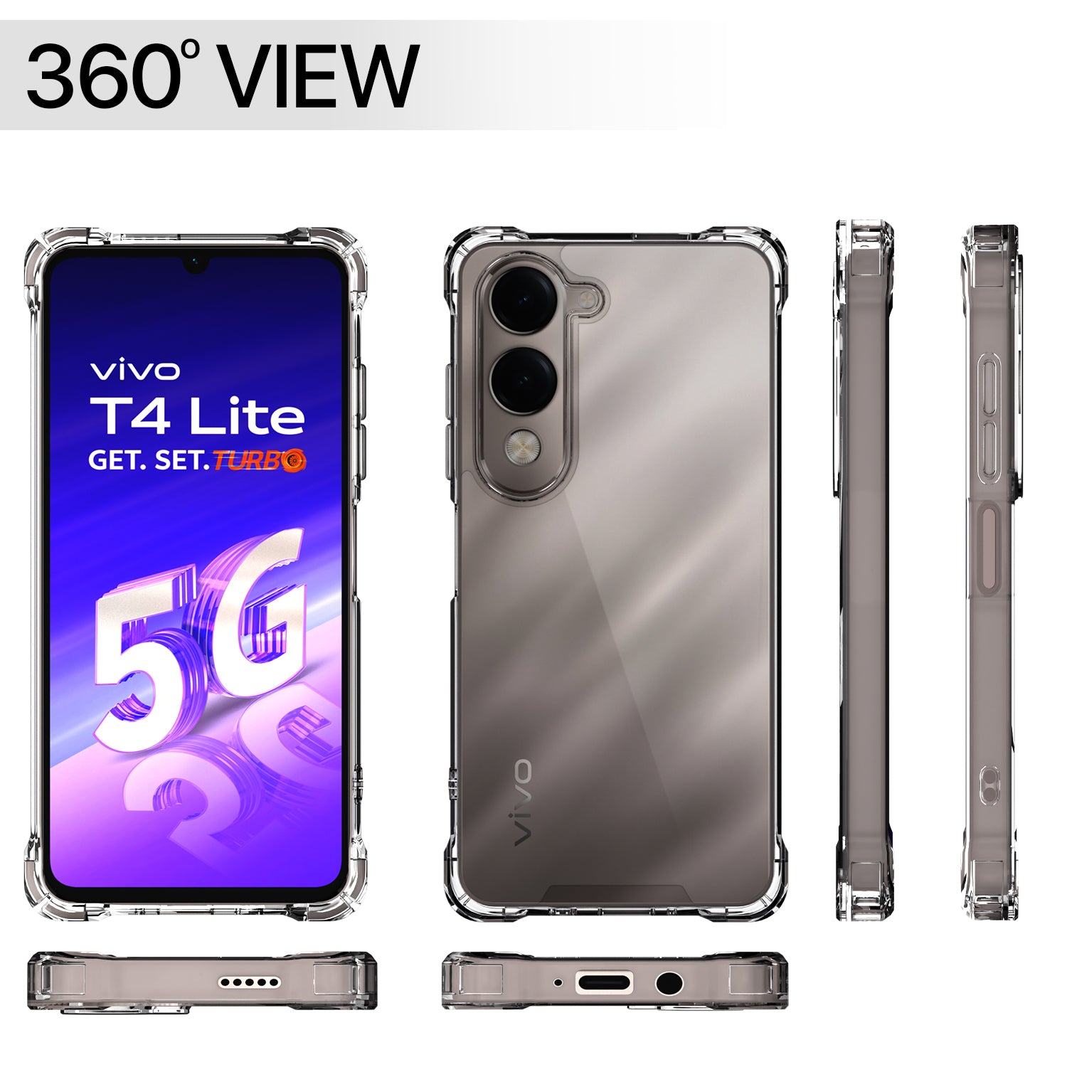 Pikkme Vivo T4 lite 5G / IQOO Z10 lite 5G / Vivo Y04 4G / Vivo Y19 5G PC + TPU Crystal Clear Transparent Back Cover (Transparent)