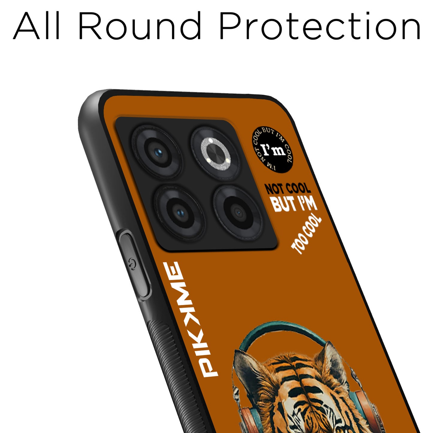 Pikkme Back Cover Pc Tpu + Printed Cool Funky Stylish Brown Tiger Swag Raised Edges Camera Protection |Bumper Case For OnePlus 10T (Design 09)