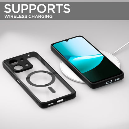 Pikkme Redmi 15c 5G Eagle 2 Mag-Safe Shockproof Hard Transparent Back Cover (Black)