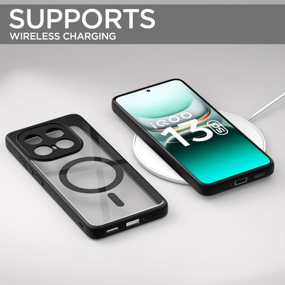 Pikkme iQOO 13 5G Eagle 2 Mag-Safe Shockproof Hard Transparent Back Cover (Black)