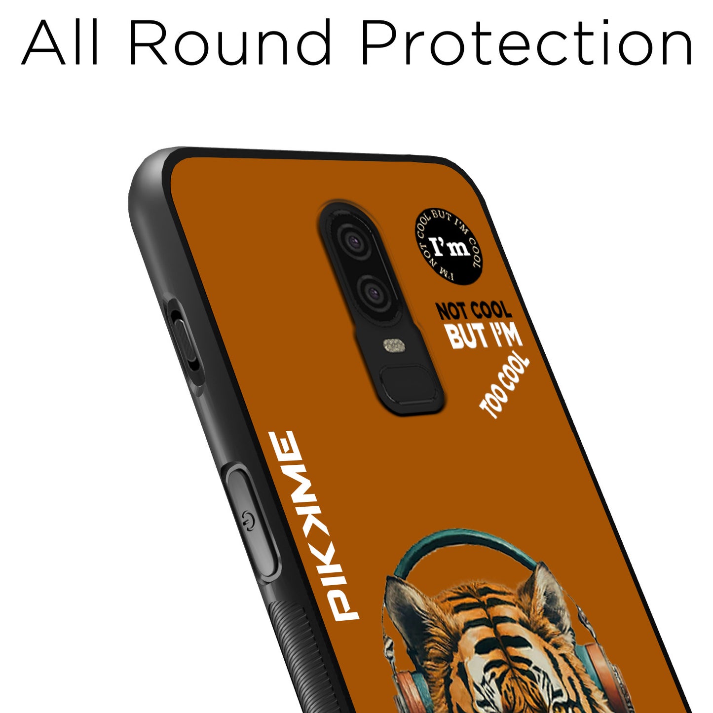 Pikkme Back Cover Pc Tpu + Printed Cool Funky Stylish Brown Tiger Swag Raised Edges Camera Protection |Bumper Case For OnePlus 6 (Design 09)