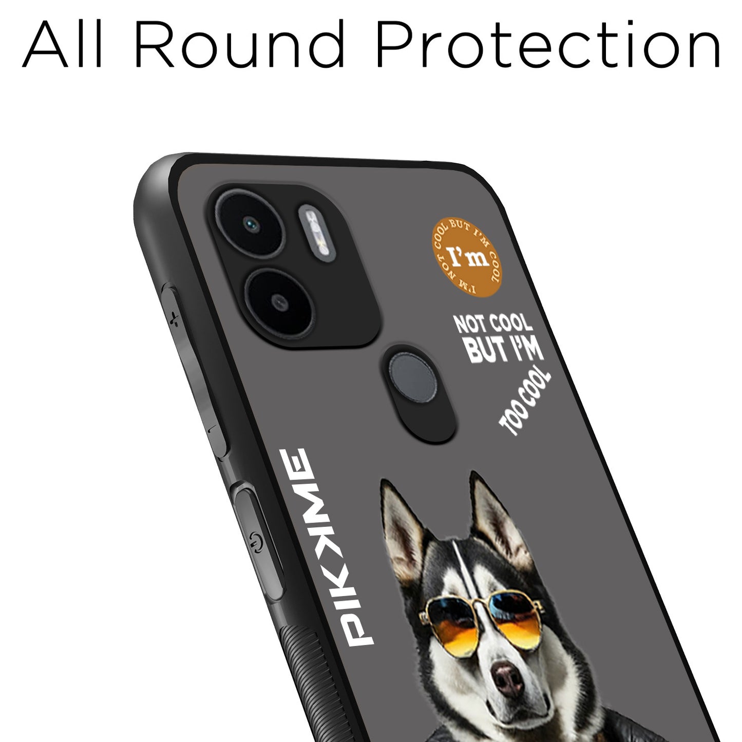 Pikkme Back Cover Pc Tpu + Printed Cool Funky Stylish Grey Dog Swag Raised Edges Camera Protection |Bumper Case For Redmi A1 Plus (Design 02)