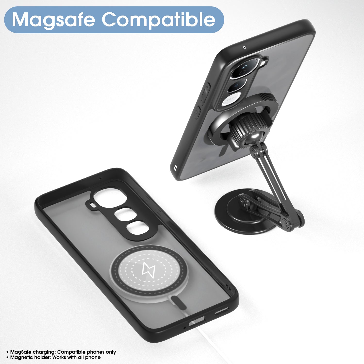 Pikkme Vivo Y400 Pro 5G Eagle 2 Mag-Safe Smoke Shockproof Hard Transparent Back Cover (Black)