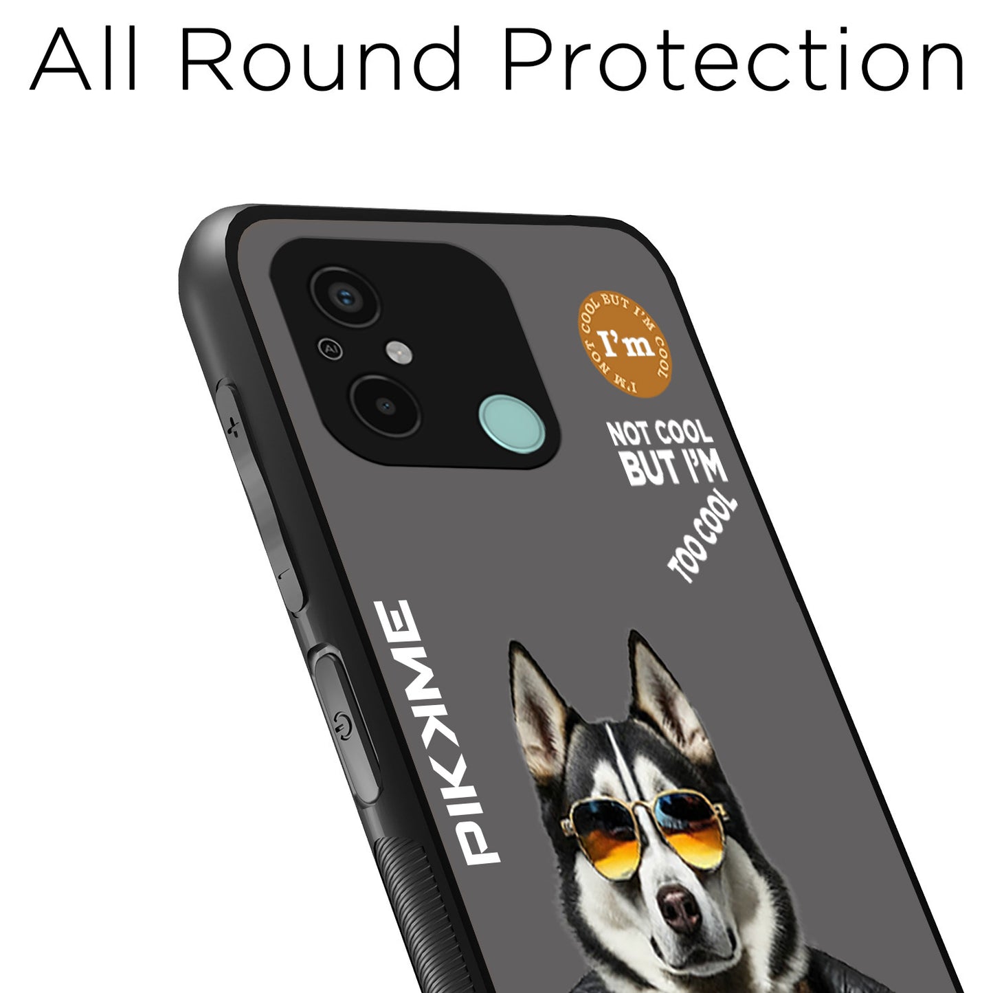 Pikkme Back Cover Pc Tpu + Printed Cool Funky Stylish Grey Dog Swag Raised Edges Camera Protection |Bumper Case For Redmi 12C (Design 02)