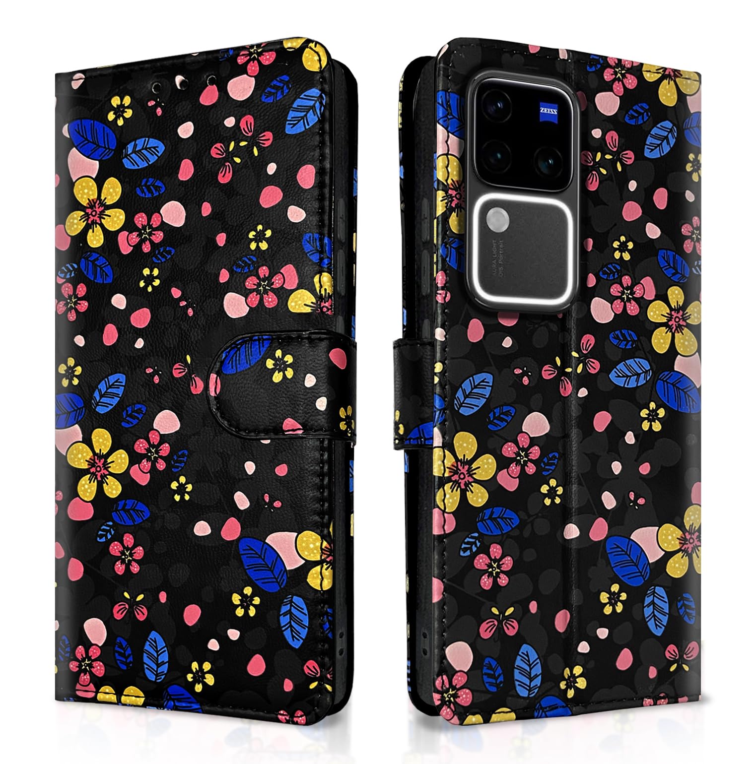 Black flower wallet flip cover for Vivo V30 Pro 5G – Pikkme