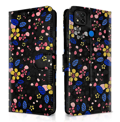 Mi Redmi 10A / 10A Sport/Redmi 9 / Redmi 9 Activ / 9C / Poco C31  Flower Flip Cover -Black