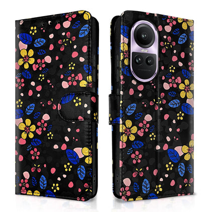 Pikkme Oppo Reno 10 Pro 5G Wallet black flower mobile flip cover