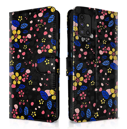 Pikkme Samsung M51 black flower mobile flip cover