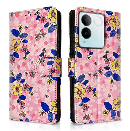 Vivo T2 Pro 5G Wallet flip cover in pink flower by Pikkme
