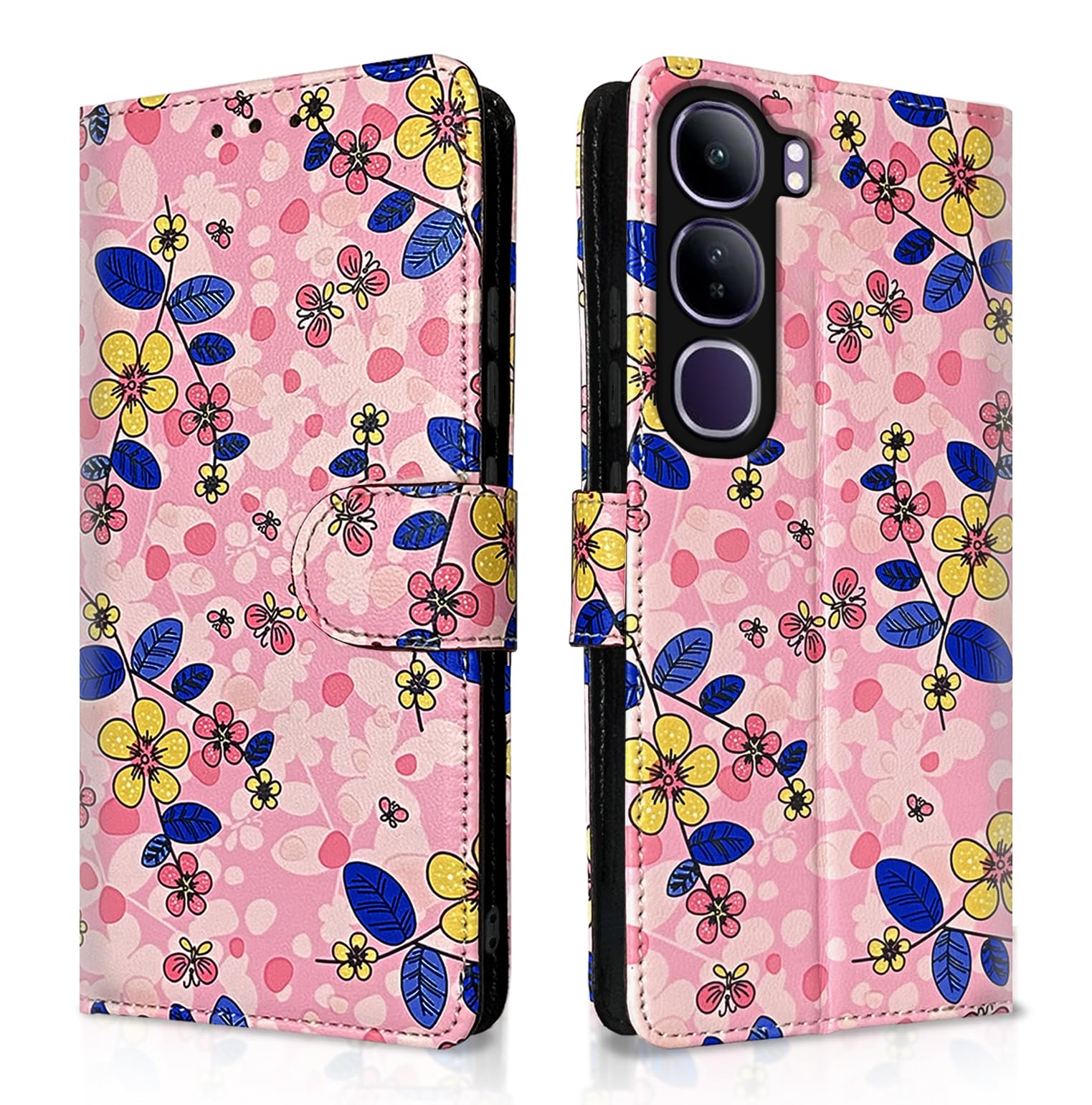 Vivo Y300 5G Wallet flip cover in pink flower by Pikkme
