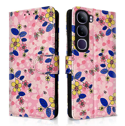 Vivo Y300 5G Wallet flip cover in pink flower by Pikkme