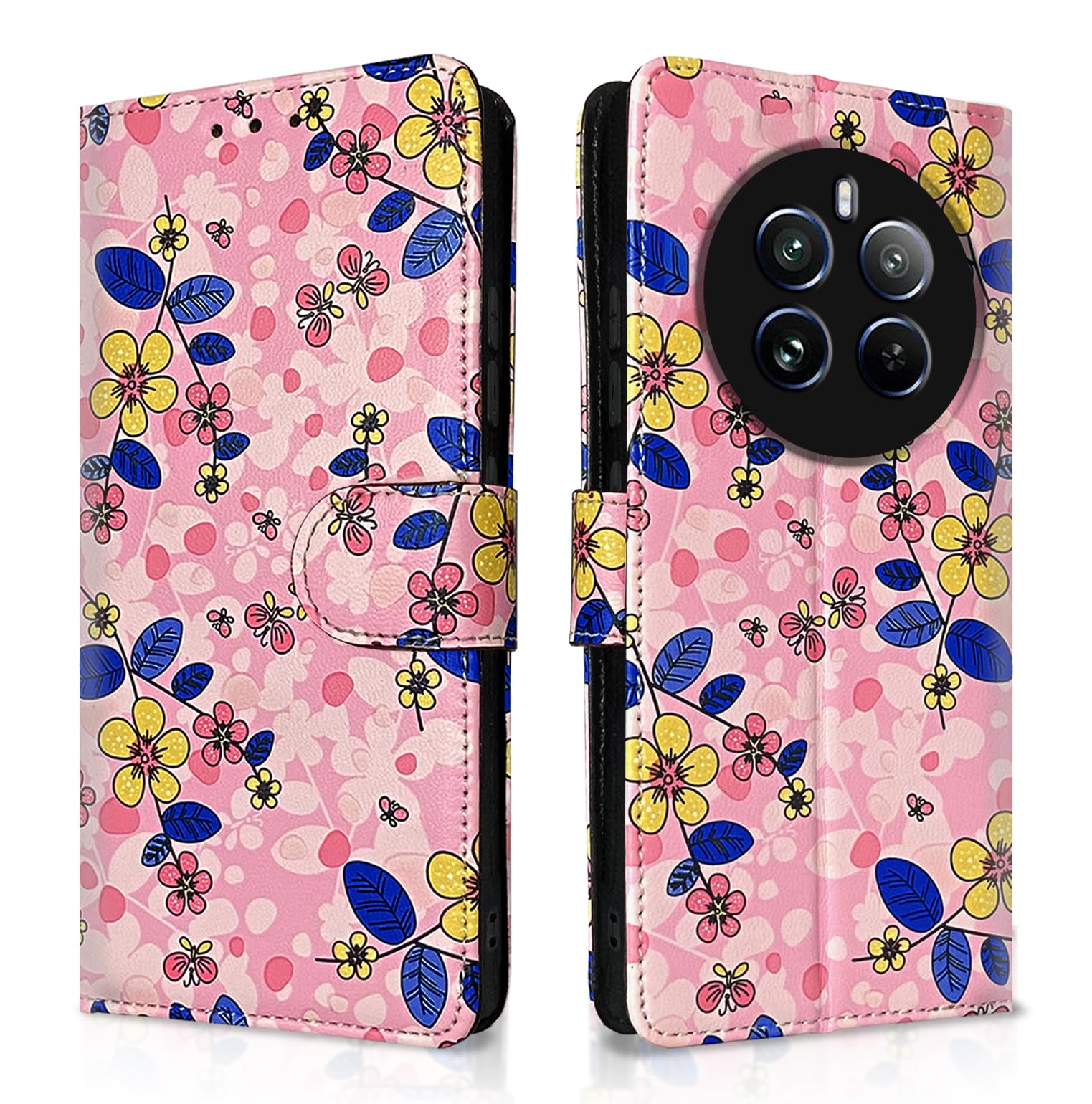 Pikkme Realme 12 Pro/12 Pro Plus 5G Wallet pink flower flip case