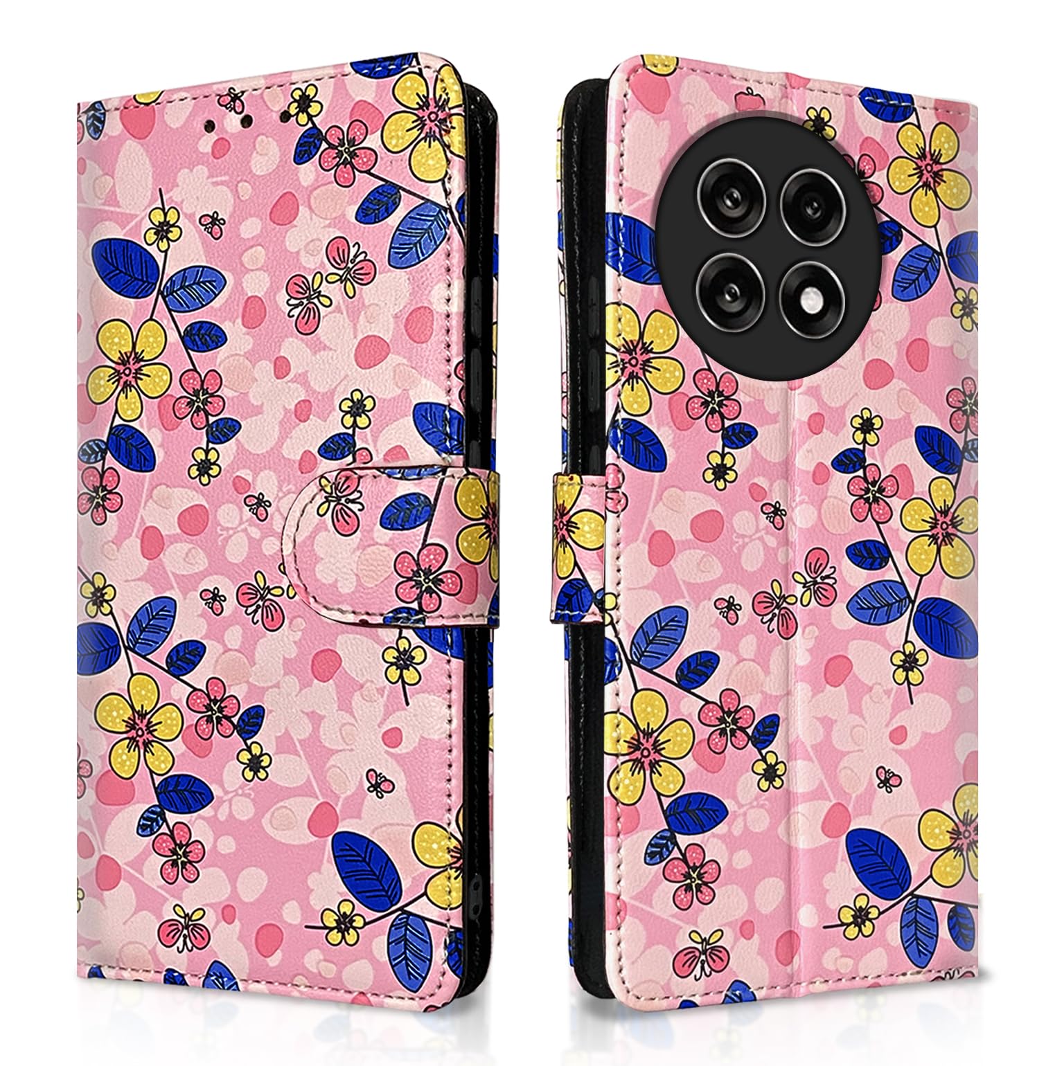 Pikkme OnePlus 13R 5G pink flower wallet flip cover