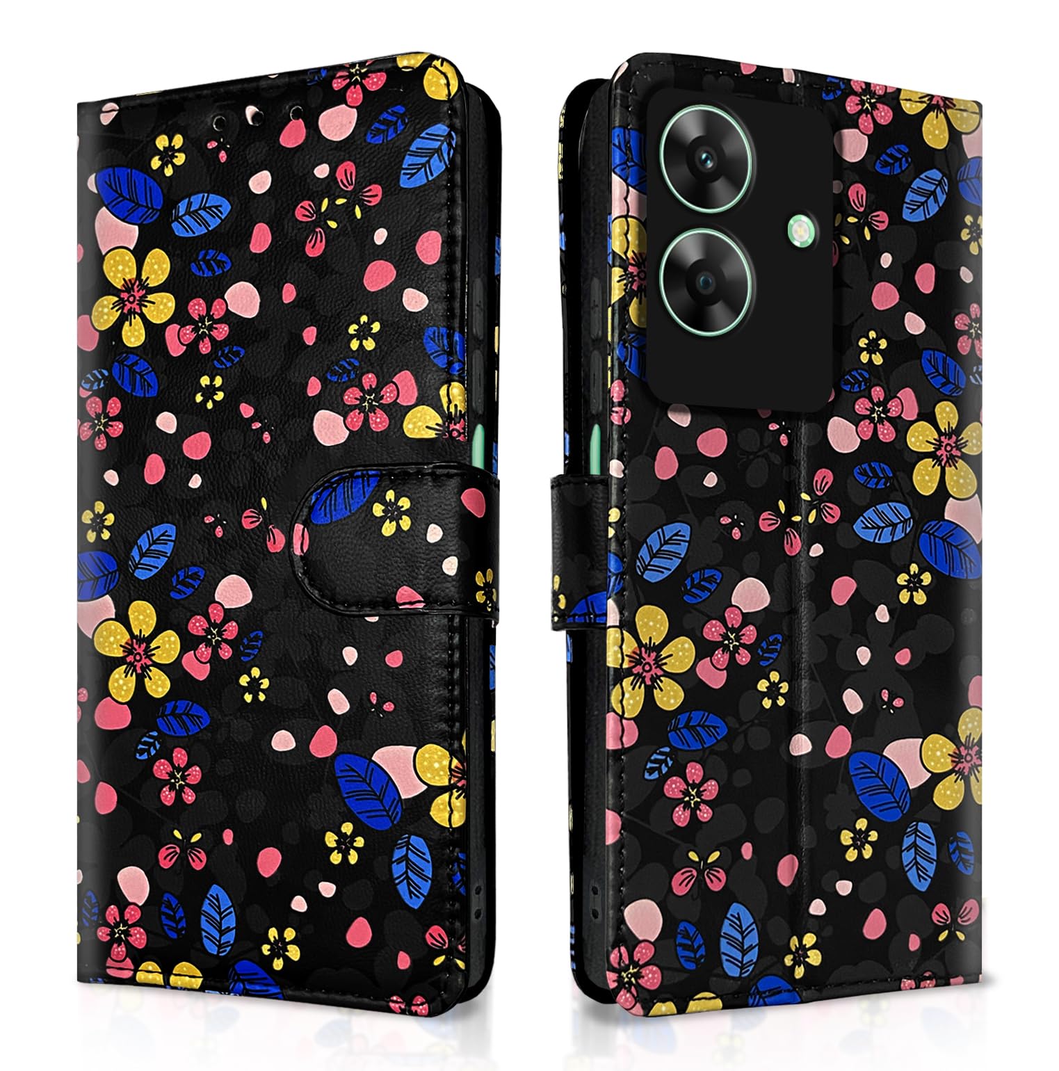 Realme C61/Narzo N61 Wallet mobile flip cover in black flower by Pikkme
