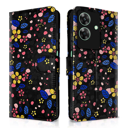 Realme C61/Narzo N61 Wallet mobile flip cover in black flower by Pikkme