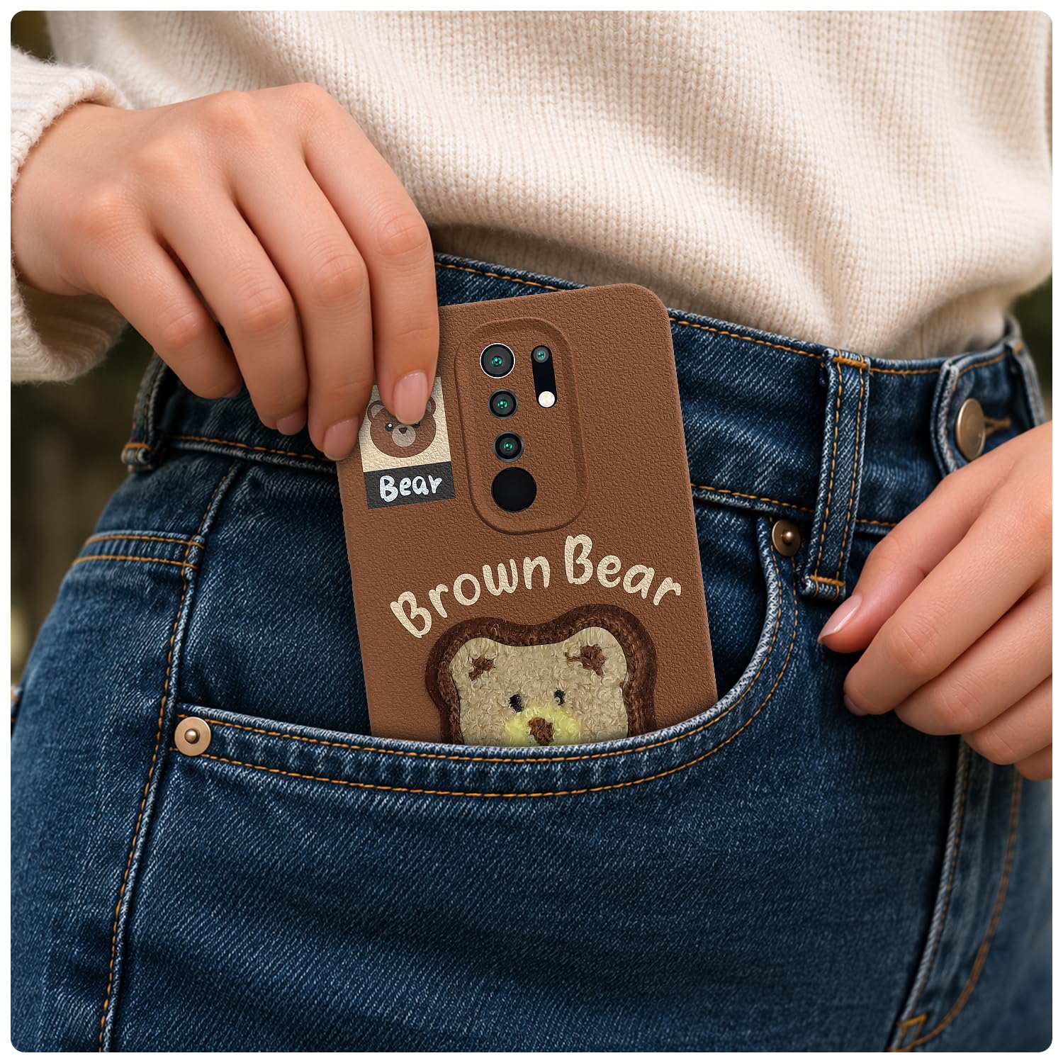 Pikkme brown Plush Patch phone cover for Redmi 9 Prime/Poco M2 – photo 4