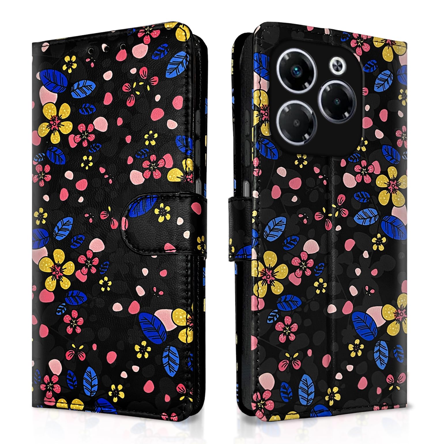 Pikkme Infinix Note 40X 5G black flower mobile flip cover