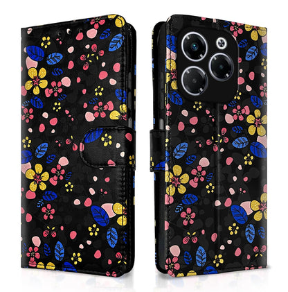 Pikkme Infinix Note 40X 5G black flower mobile flip cover