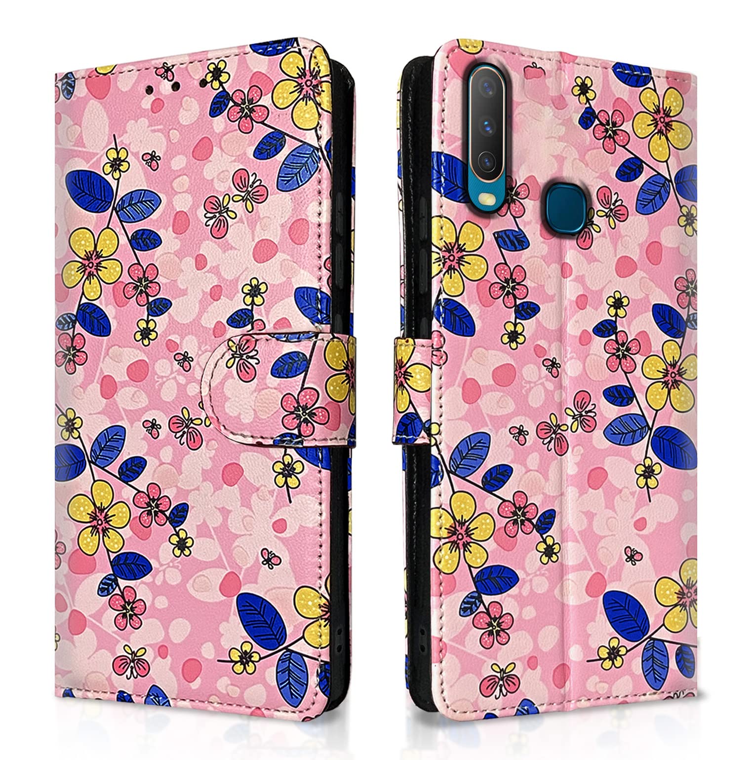 Pikkme pink flower Wallet wallet flip cover for Vivo Y12/Y15/Y17/U10