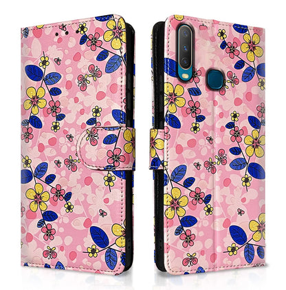 Pikkme pink flower Wallet wallet flip cover for Vivo Y12/Y15/Y17/U10