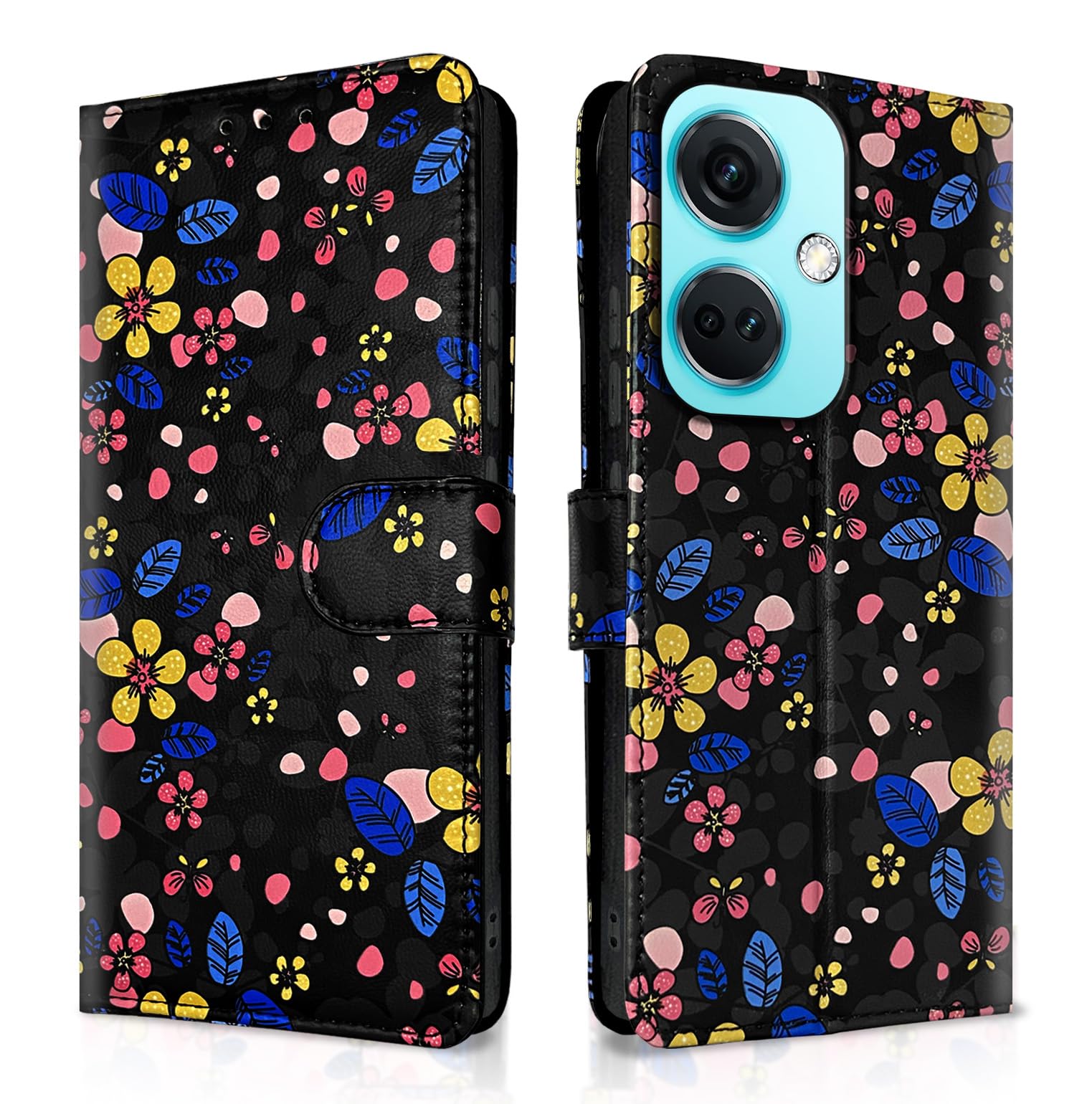 Pikkme black flower Wallet flip case for OnePlus Nord CE 3 5G