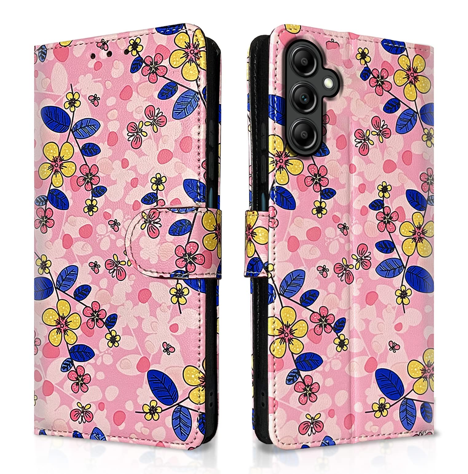 Samsung M14 5G mobile flip cover in pink flower by Pikkme