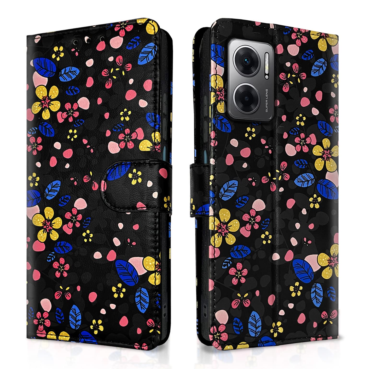 Redmi 11 Prime 5G flip cover in black flower by Pikkme