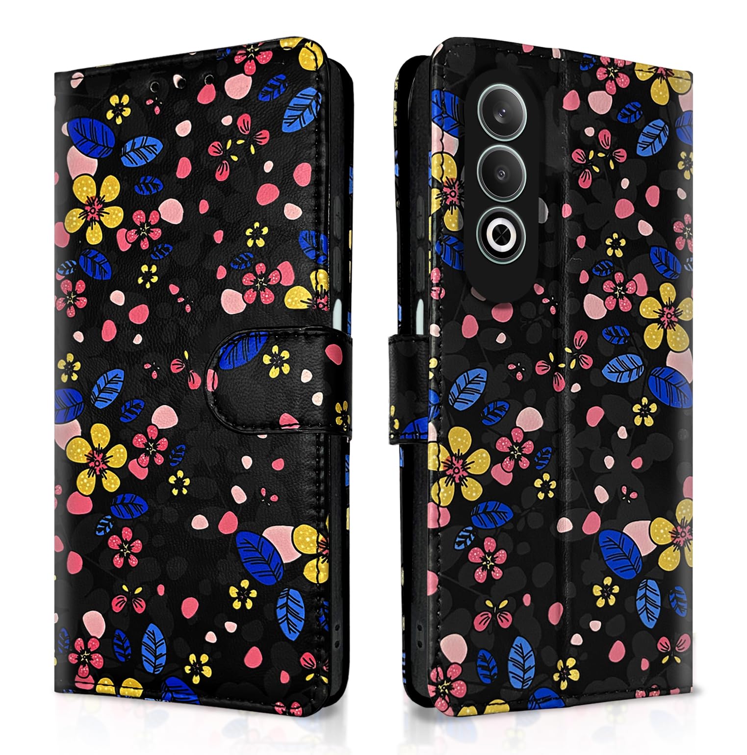 Pikkme black flower flip case for Oppo K12x 5G