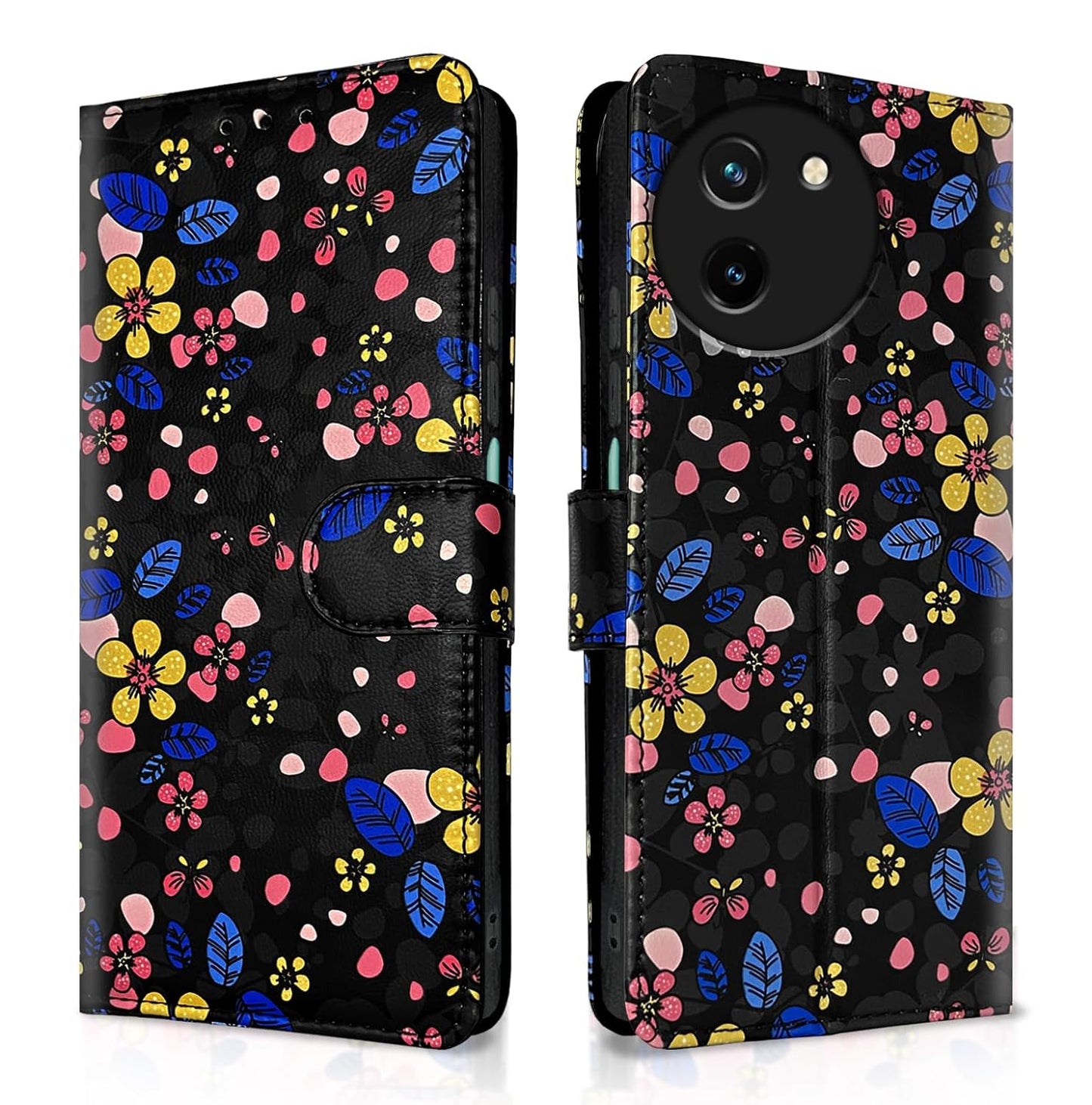 Pikkme Vivo Y200i 5G Flower Flip Cover (Black)