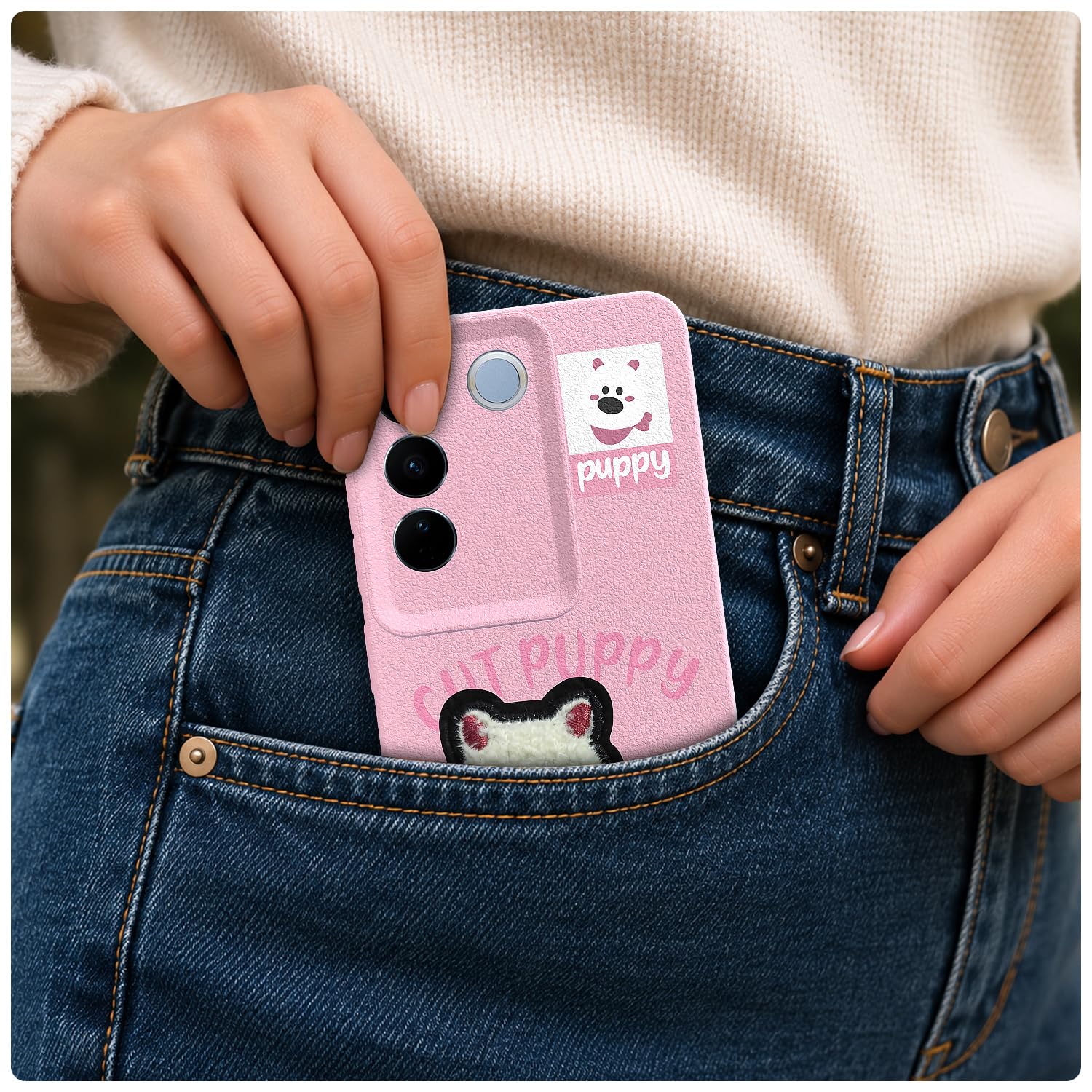 Vivo V27/V27 Pro 5G Plush Patch back cover in pink by Pikkme – photo 4