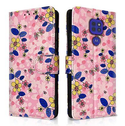 Moto G9 Wallet wallet flip cover in pink flower by Pikkme