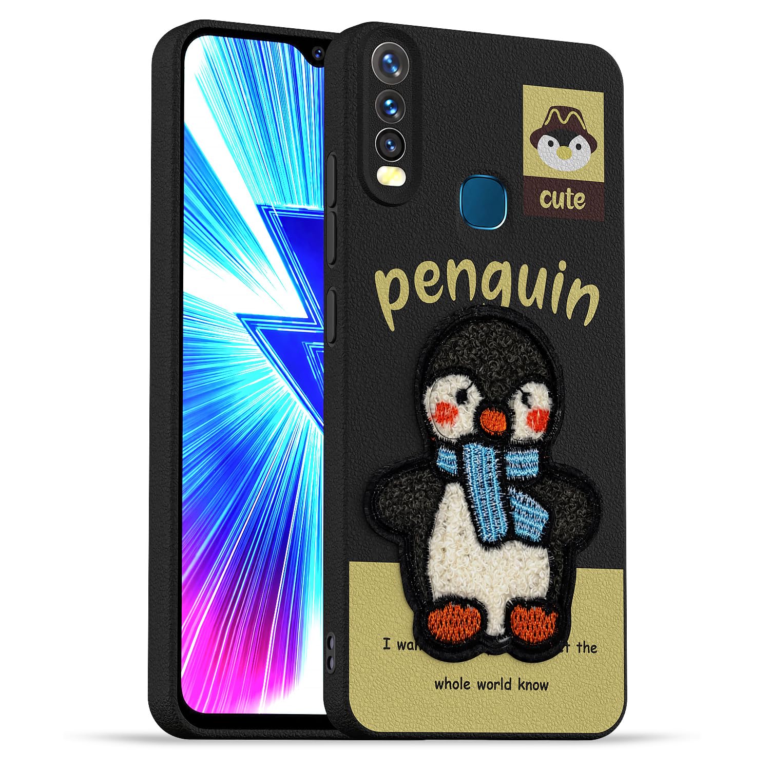 Vivo Y12/Y15/Y17/U10 Plush Patch mobile back cover in black by Pikkme