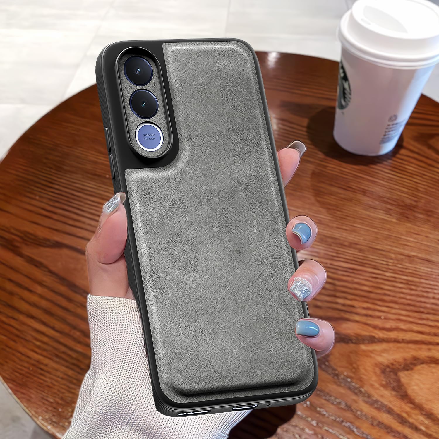 Vivo V70 FE 5G Leather mobile back cover in grey by Pikkme – photo 7