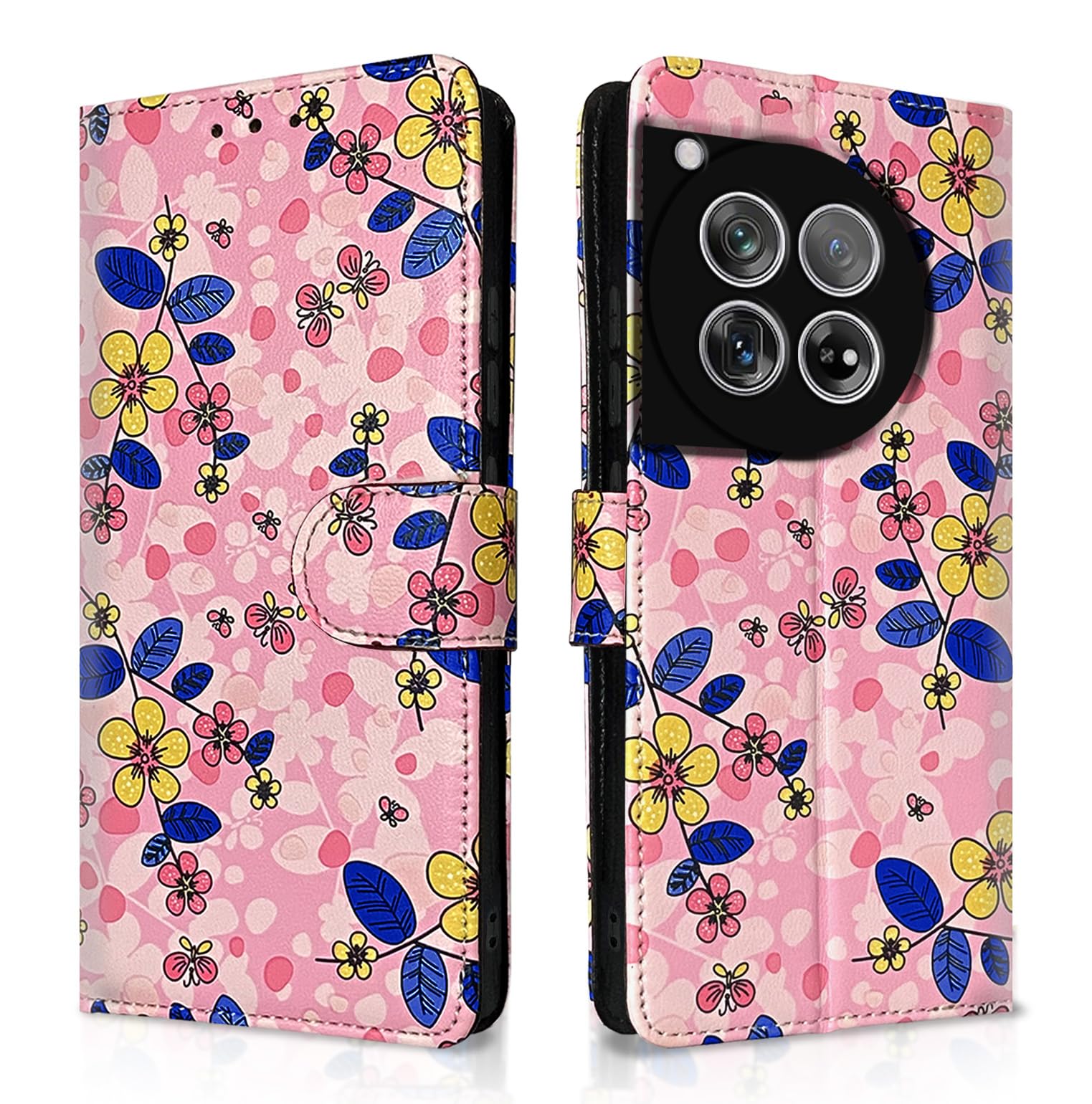 Pikkme OnePlus 12 5G Wallet pink flower mobile flip cover