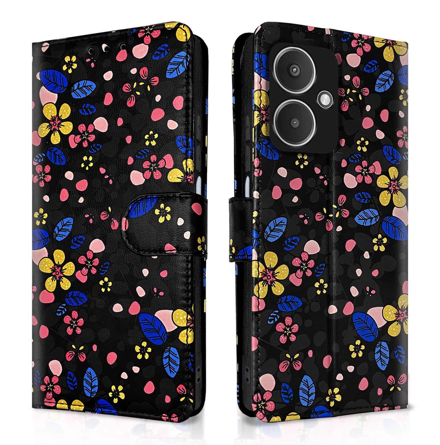 Black flower Wallet mobile flip cover for Redmi 13C 5G – Pikkme