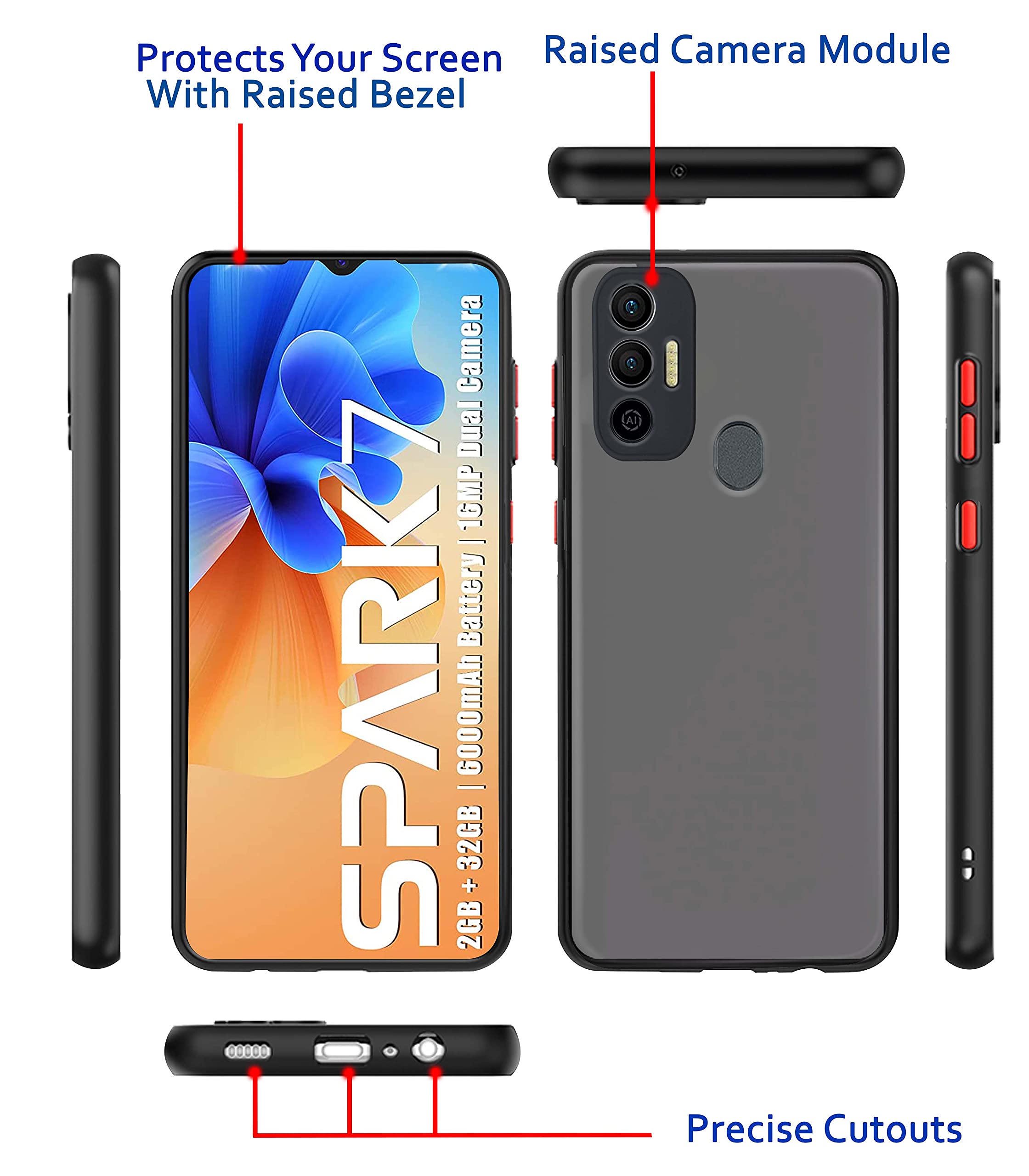 Tecno Spark 7/7T back cover in black by Pikkme – photo 3