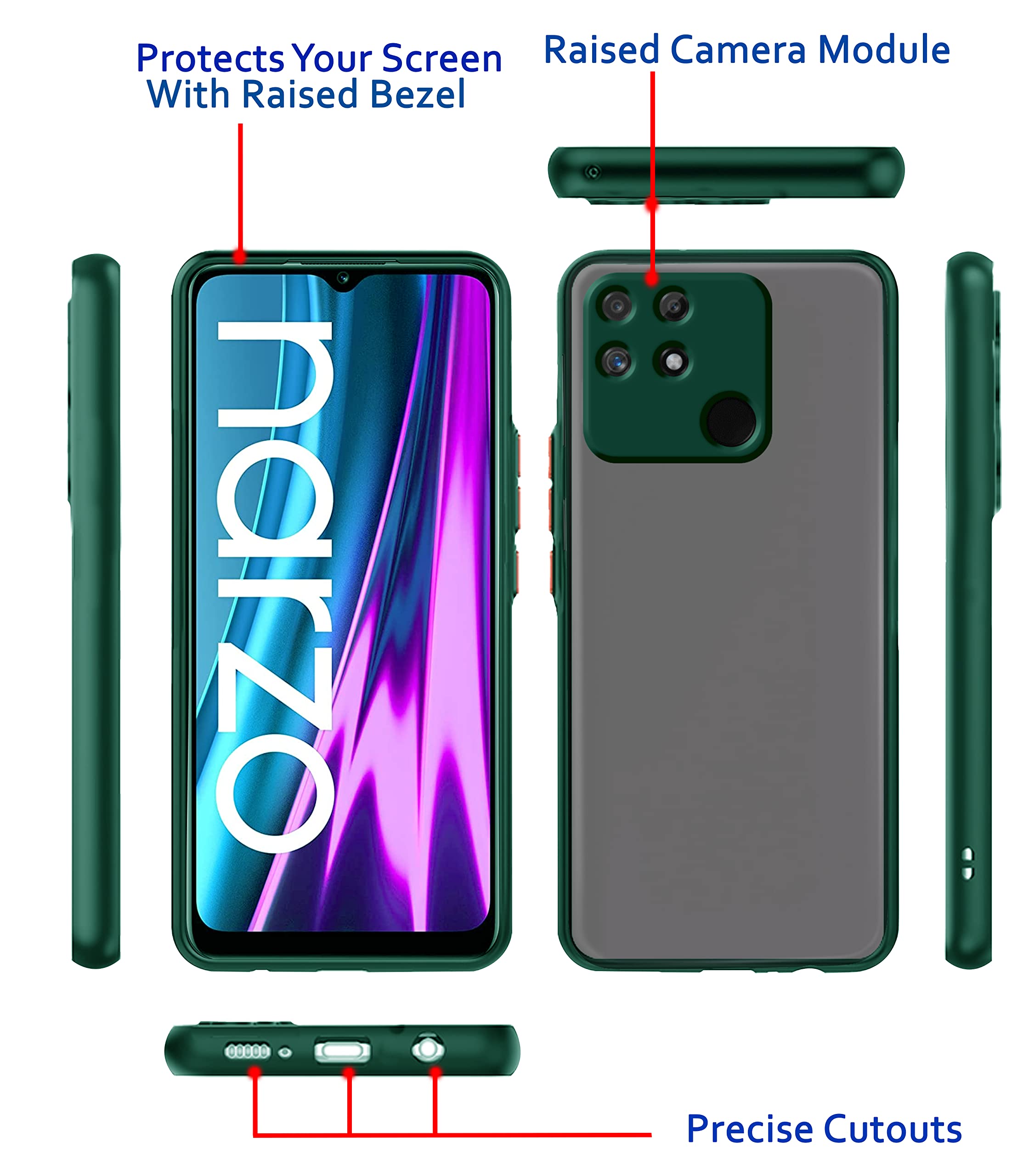 Realme Narzo 50A mobile back cover in green by Pikkme – photo 3