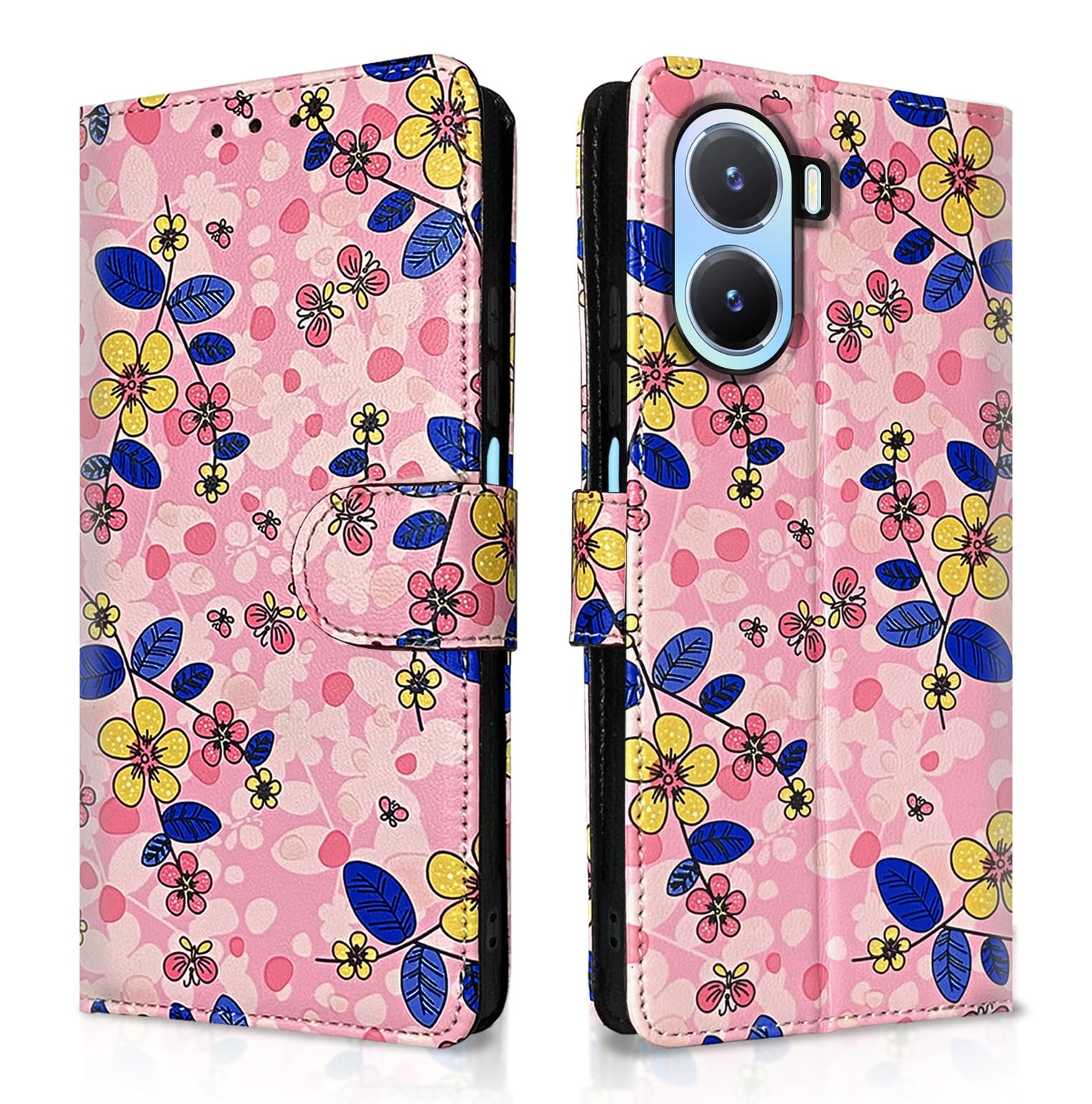 Vivo T2X/Y16/Y56 5G flip cover in pink flower by Pikkme