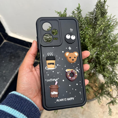Pikkme Redmi Note 12 Pro 5G Cute Fun Cartoon 3D Bear Coffee Back Cover (Black)