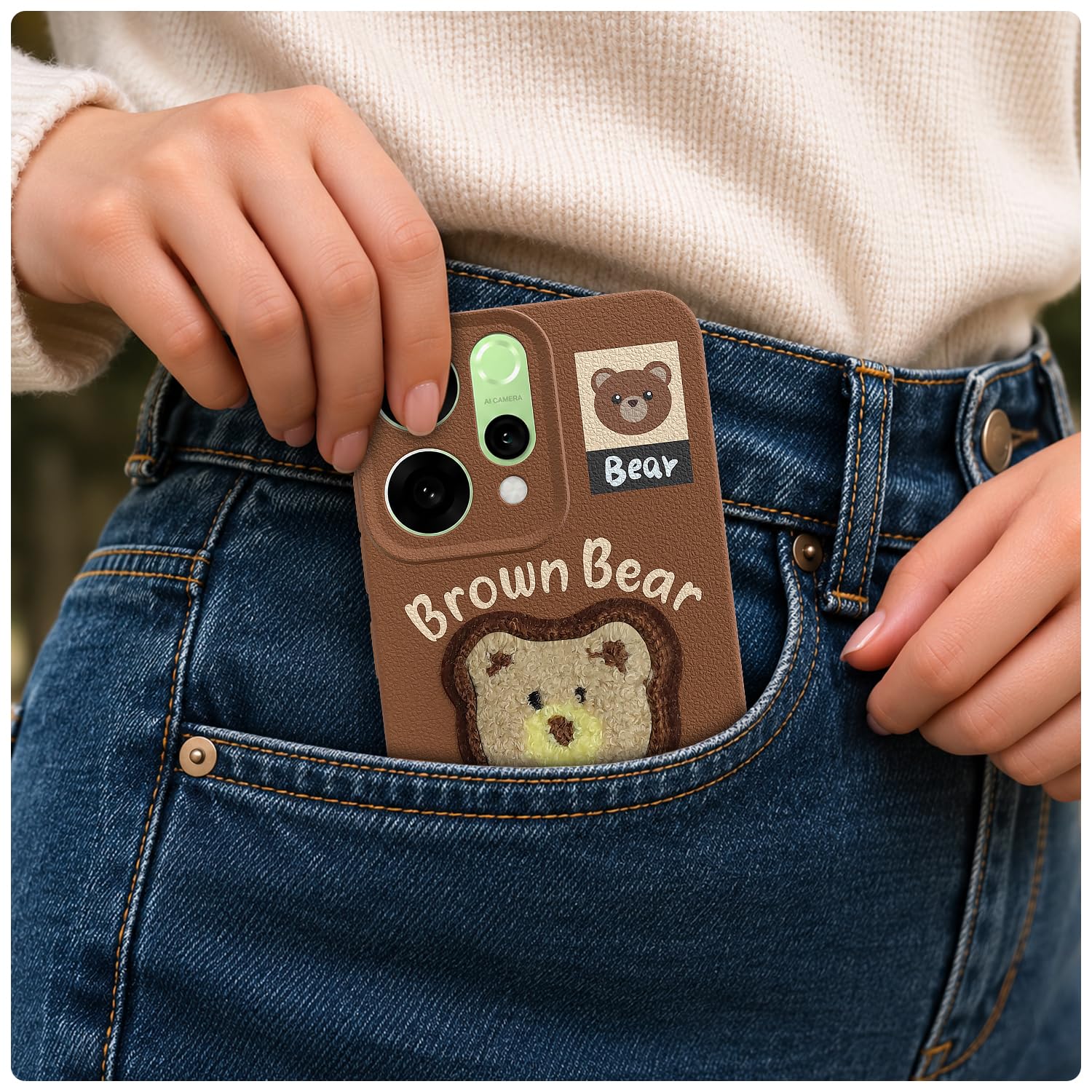 Pikkme Oppo Reno 14 5G Plush Patch brown mobile back cover – photo 4