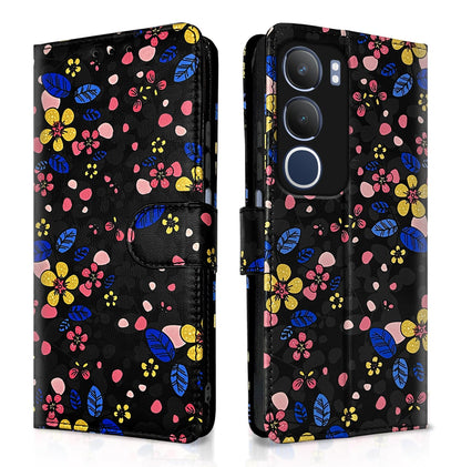 Vivo Y19s Wallet mobile flip cover in black flower by Pikkme