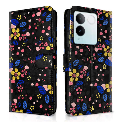 Pikkme black flower Wallet flip case for Vivo T2 Pro 5G