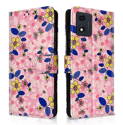 Moto E13 flip cover in pink flower by Pikkme