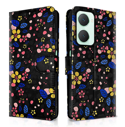 iQOO Z9 Lite 5G/Vivo T3 Lite 5G/Vivo Y18/Y18e/Y03 flip cover in black flower by Pikkme