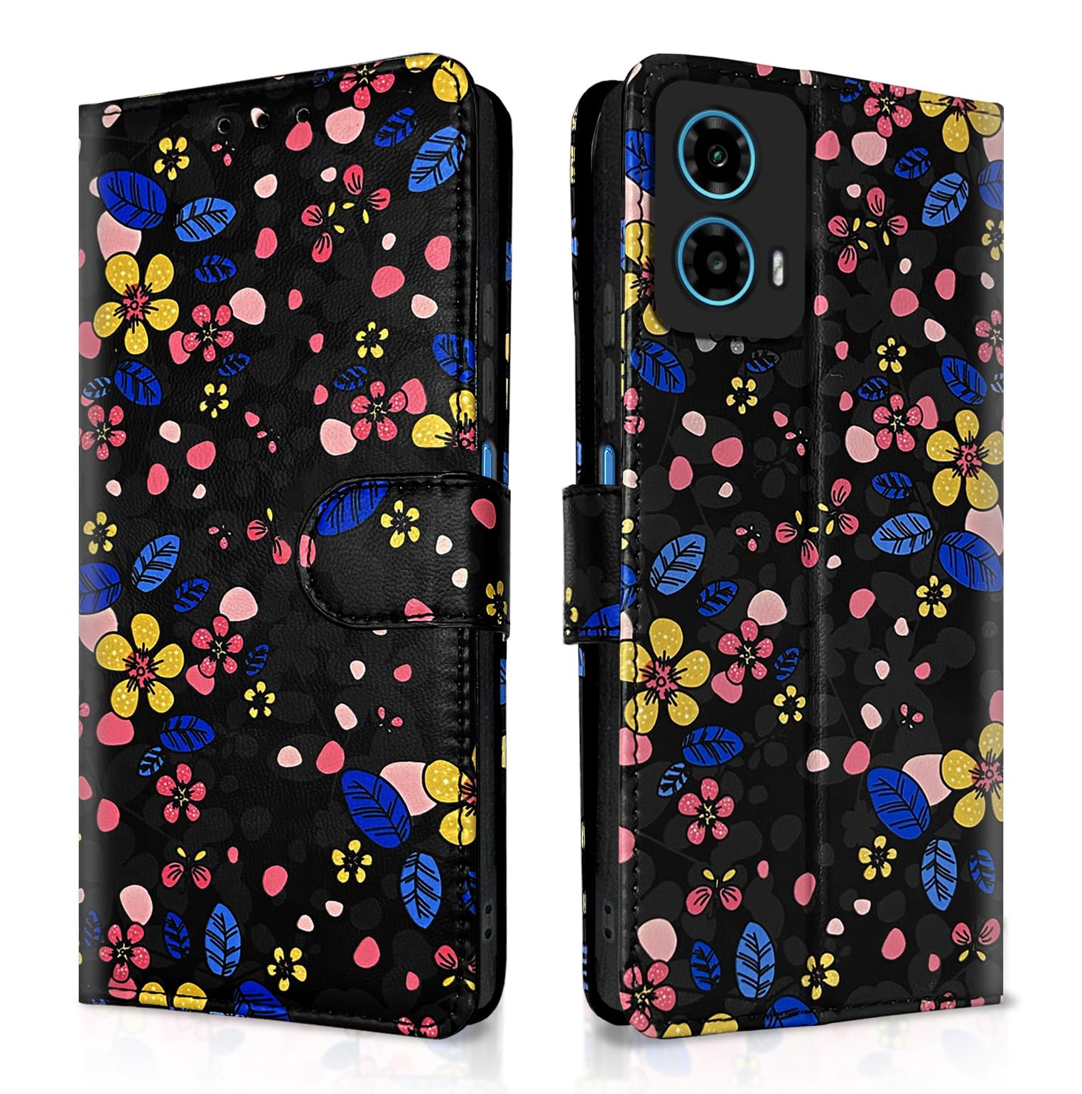 Pikkme black flower wallet flip cover for Moto G24 Power