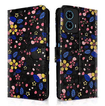 Pikkme black flower wallet flip cover for Moto G24 Power
