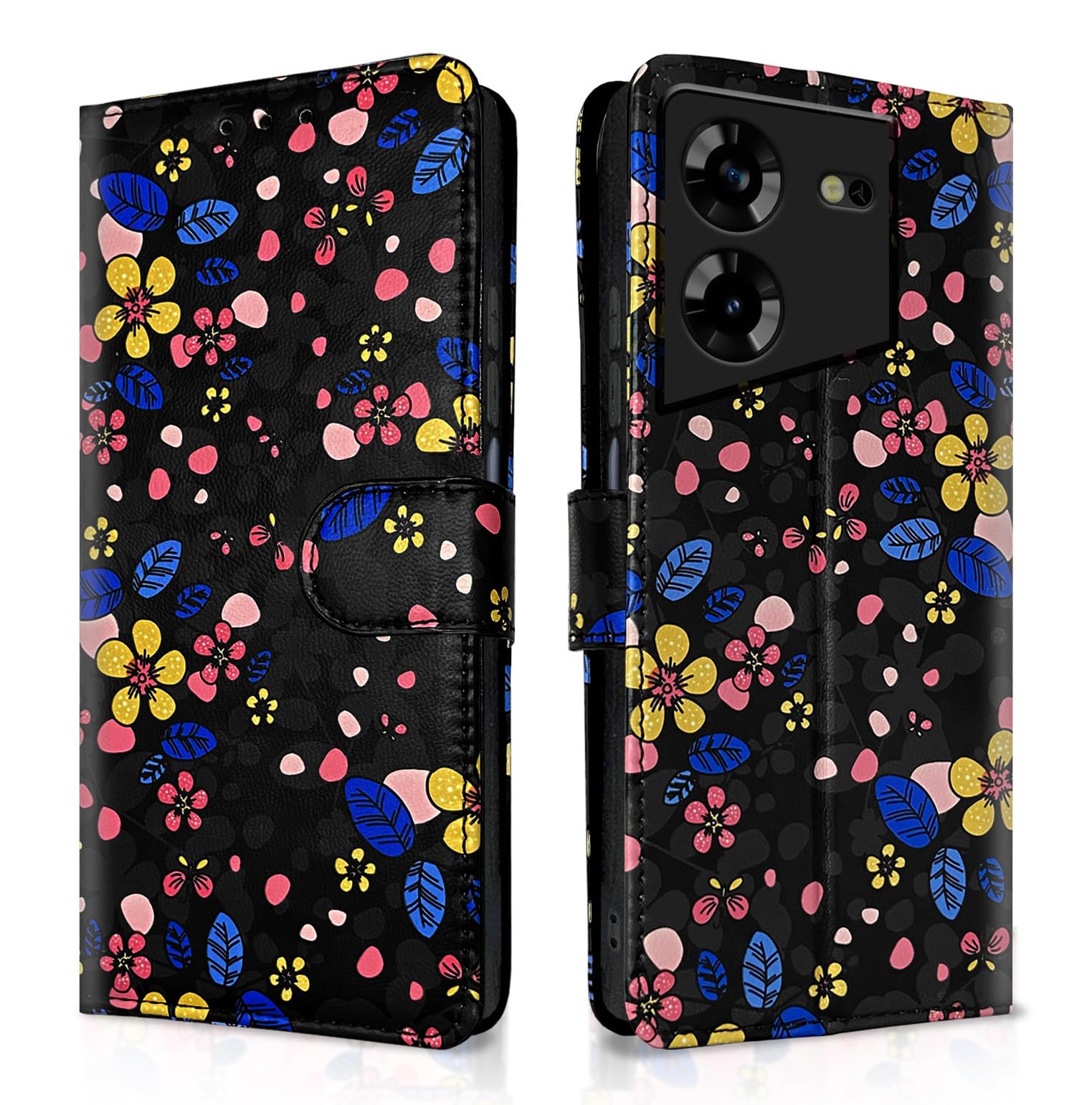 Tecno Pova 5/Pova 5 Pro 5G Wallet flip case in black flower by Pikkme